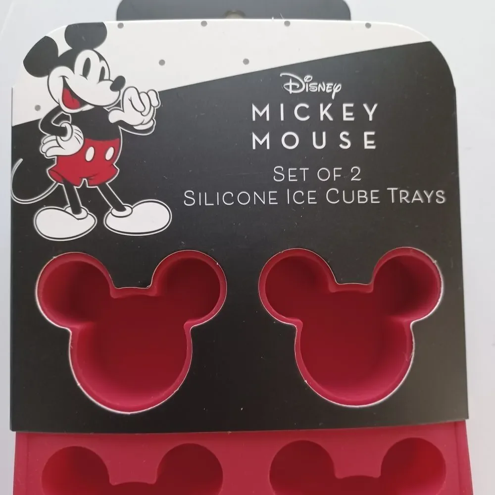 Disney Mickey Mouse Silicone Ice‎ Cube Mold Trays Red Set Of 2 Confectionery New